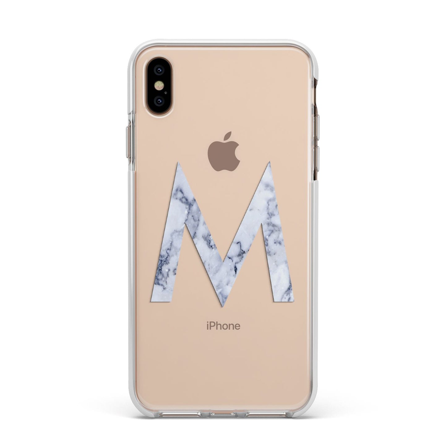 Personalised Blue Marble Initial Clear Custom Apple iPhone Xs Max Impact Case White Edge on Gold Phone