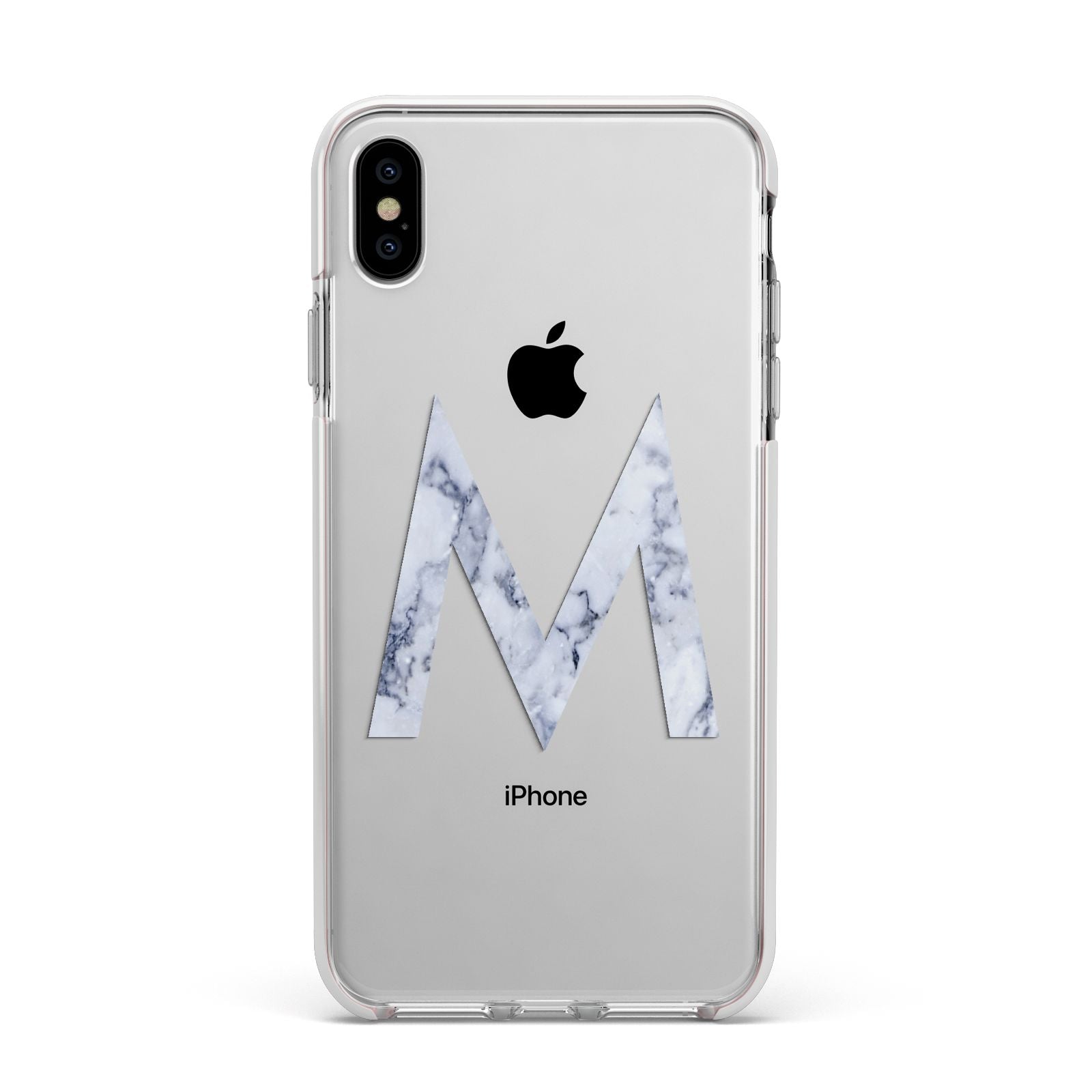 Personalised Blue Marble Initial Clear Custom Apple iPhone Xs Max Impact Case White Edge on Silver Phone