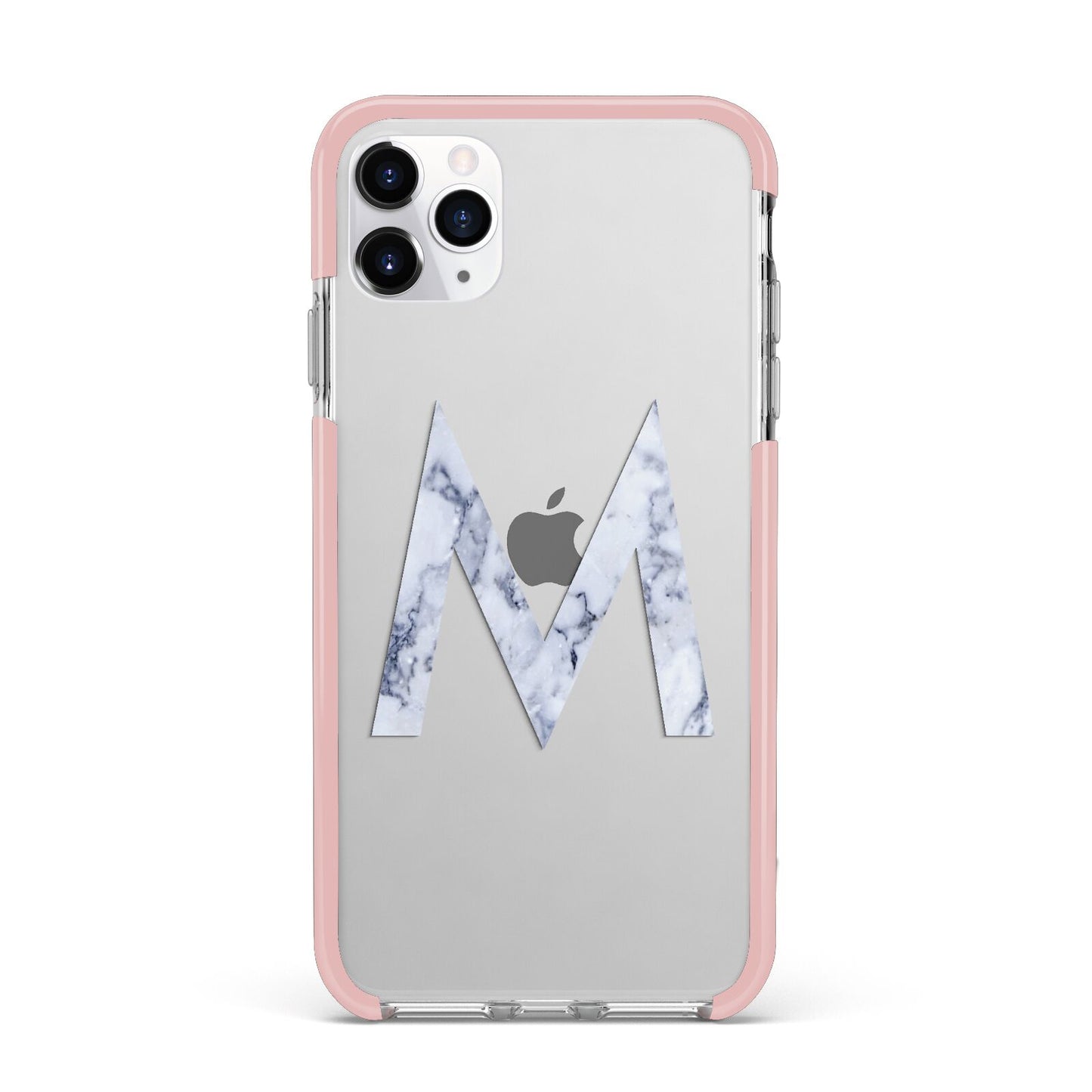 Personalised Blue Marble Initial Clear Custom iPhone 11 Pro Max Impact Pink Edge Case