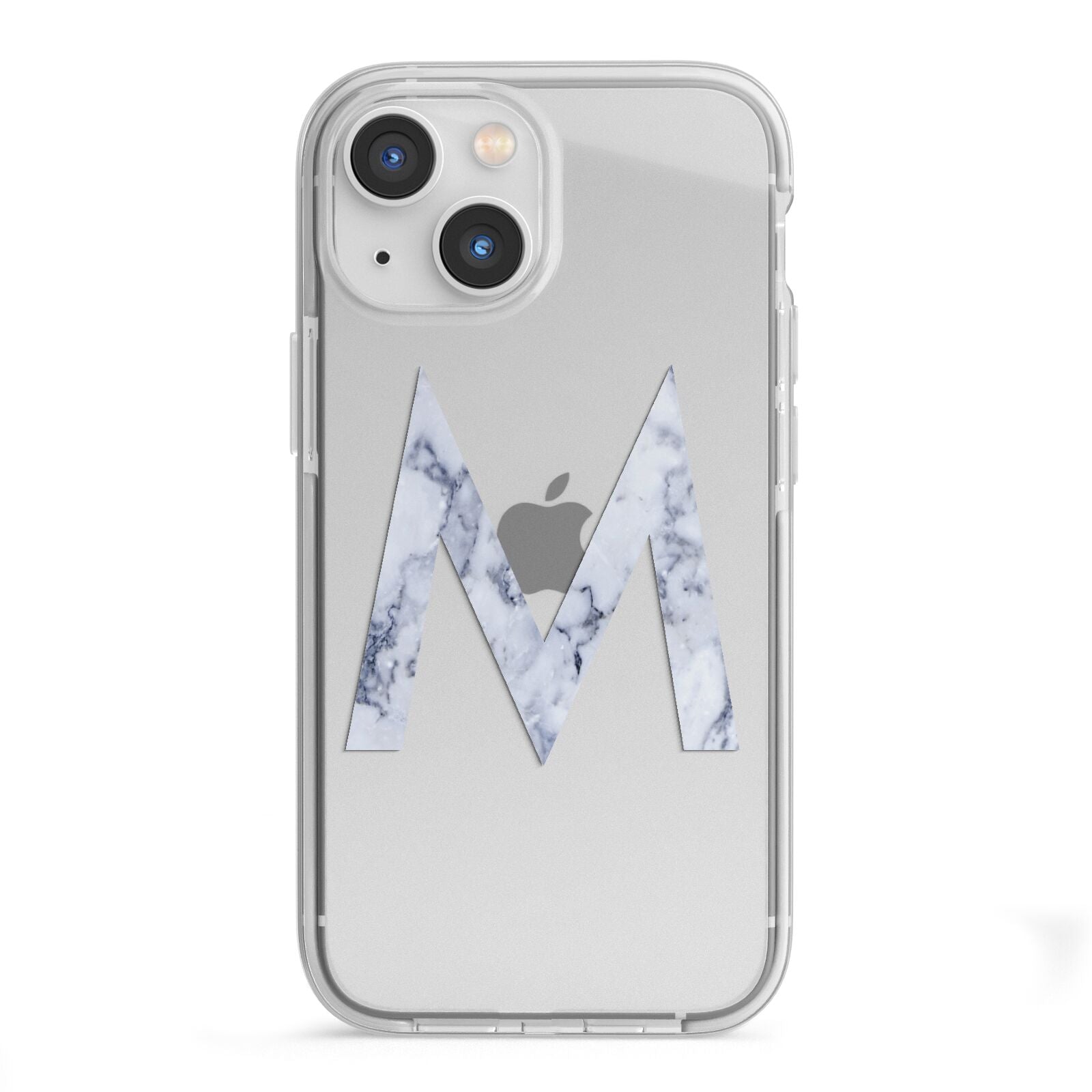 Personalised Blue Marble Initial Clear Custom iPhone 13 Mini TPU Impact Case with White Edges