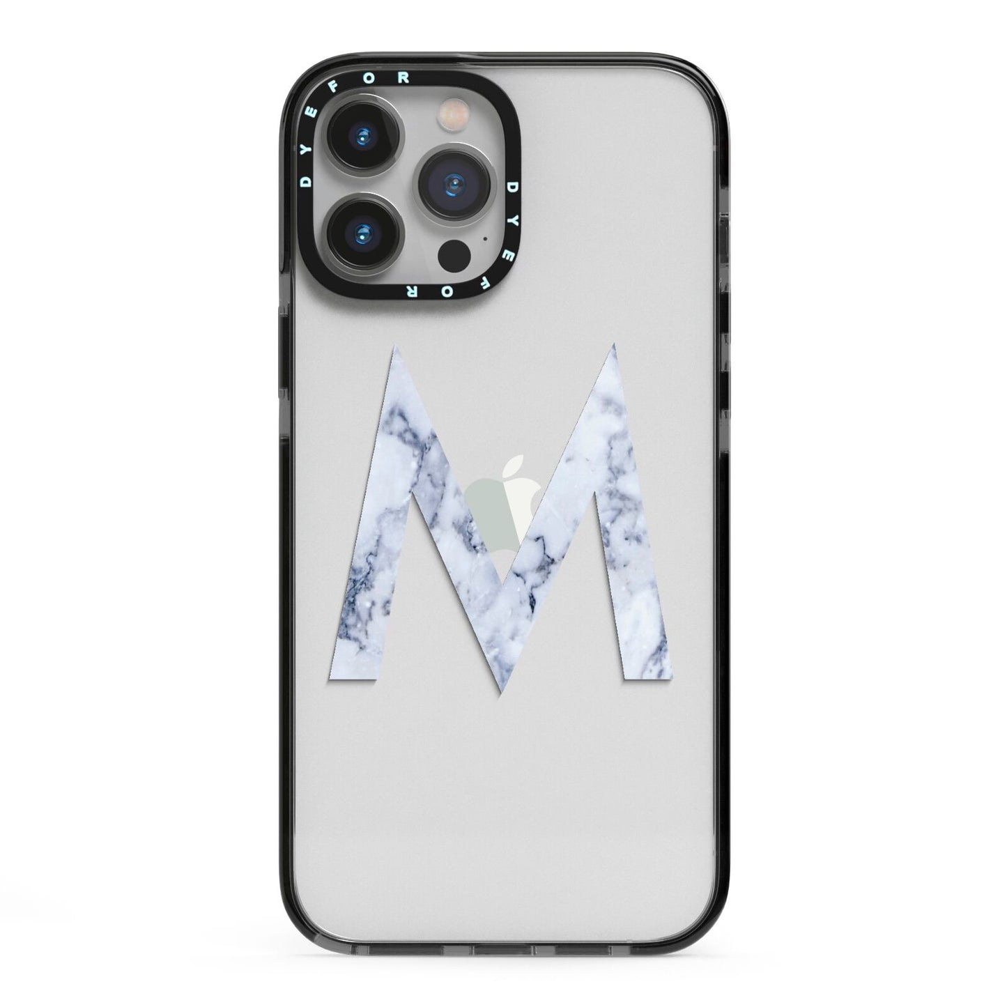 Personalised Blue Marble Initial Clear Custom iPhone 13 Pro Max Black Impact Case on Silver phone