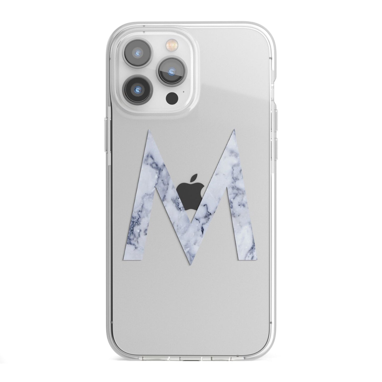 Personalised Blue Marble Initial Clear Custom iPhone 13 Pro Max TPU Impact Case with White Edges