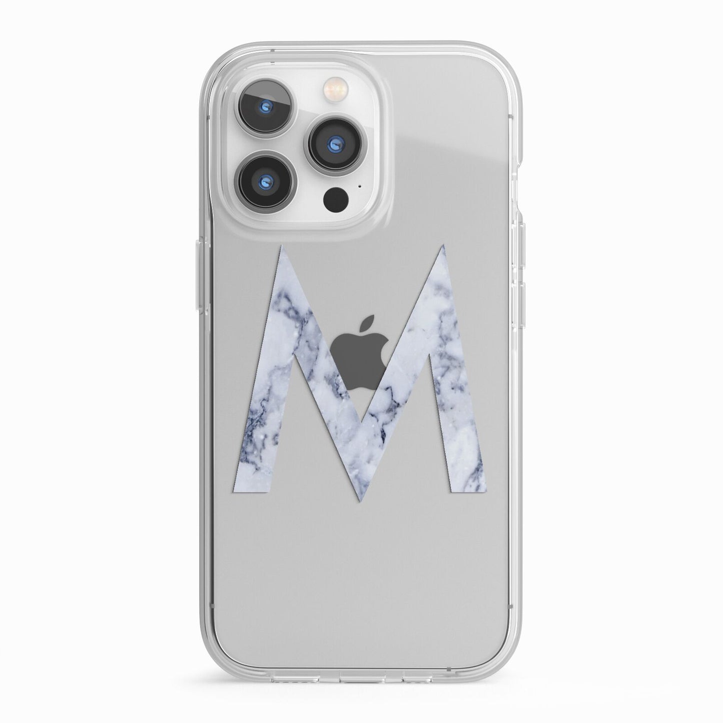 Personalised Blue Marble Initial Clear Custom iPhone 13 Pro TPU Impact Case with White Edges