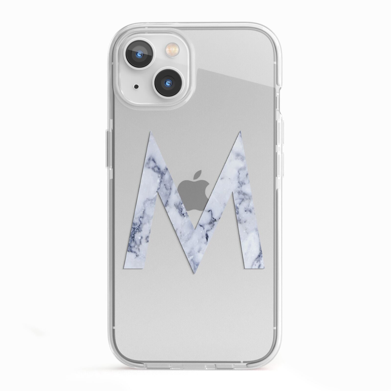 Personalised Blue Marble Initial Clear Custom iPhone 13 TPU Impact Case with White Edges