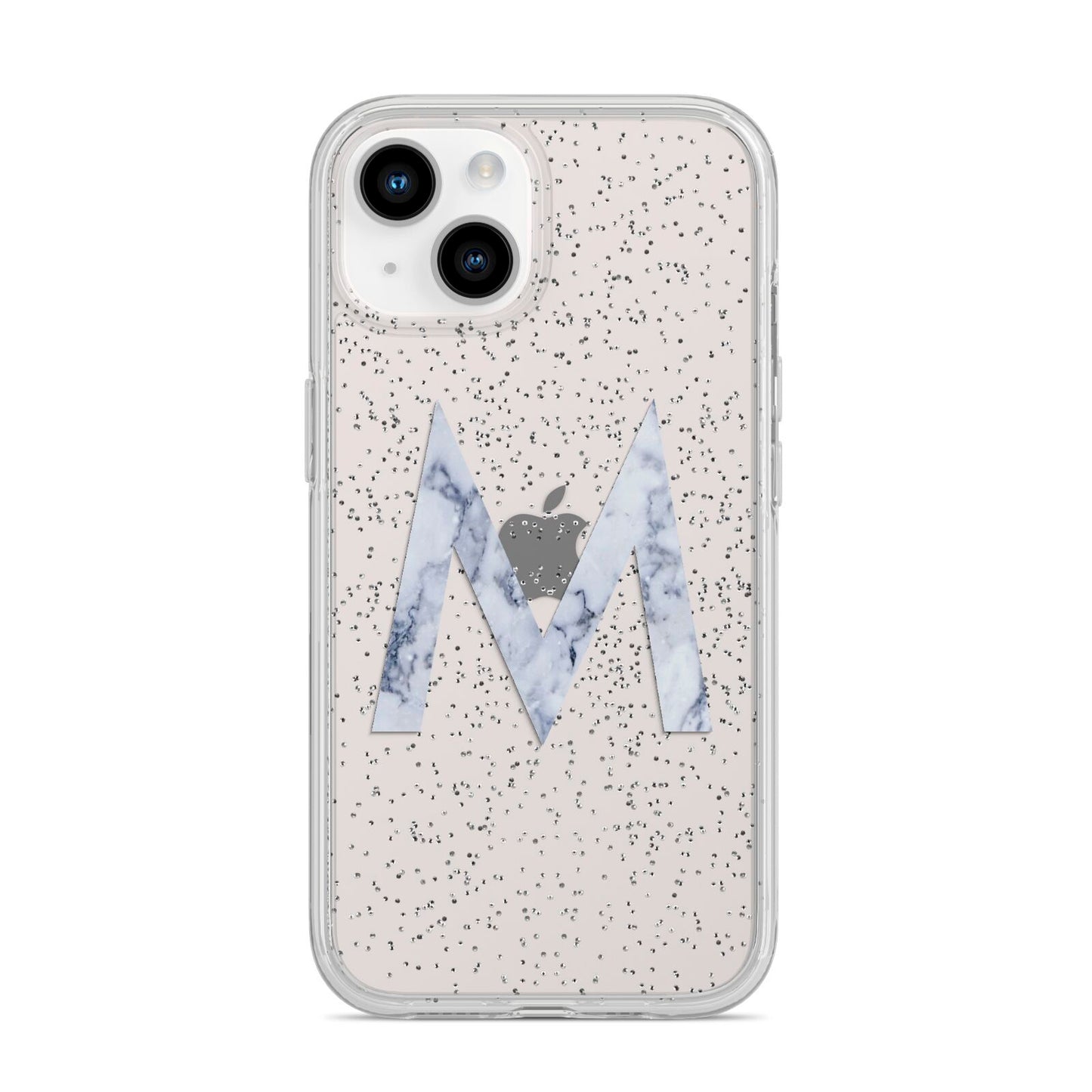 Personalised Blue Marble Initial Clear Custom iPhone 14 Glitter Tough Case Starlight