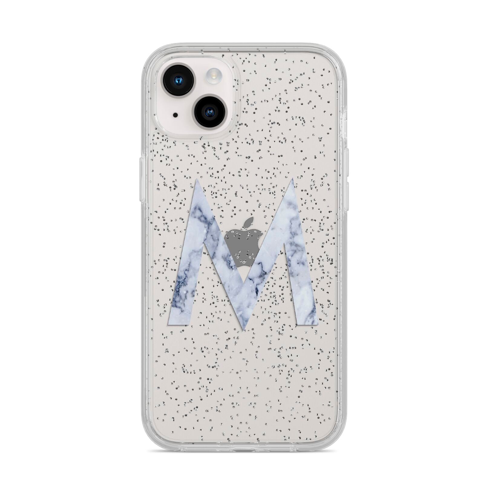 Personalised Blue Marble Initial Clear Custom iPhone 14 Plus Glitter Tough Case Starlight