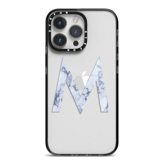 Personalised Blue Marble Initial Clear Custom iPhone 14 Pro Max Black Impact Case on Silver phone
