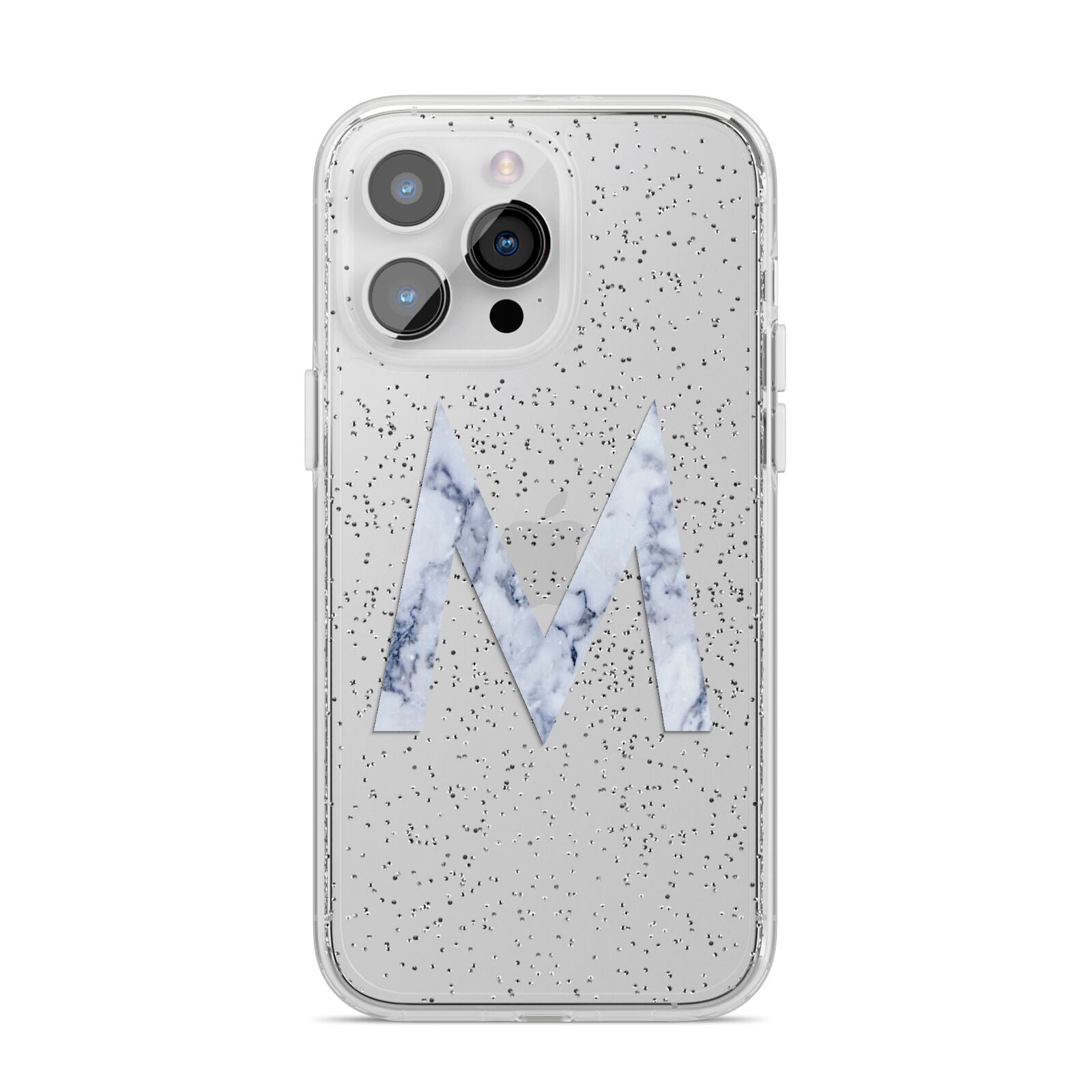 Personalised Blue Marble Initial Clear Custom iPhone 14 Pro Max Glitter Tough Case Silver