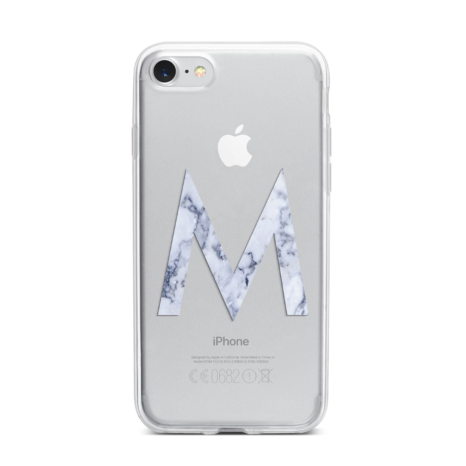 Personalised Blue Marble Initial Clear Custom iPhone 7 Bumper Case on Silver iPhone