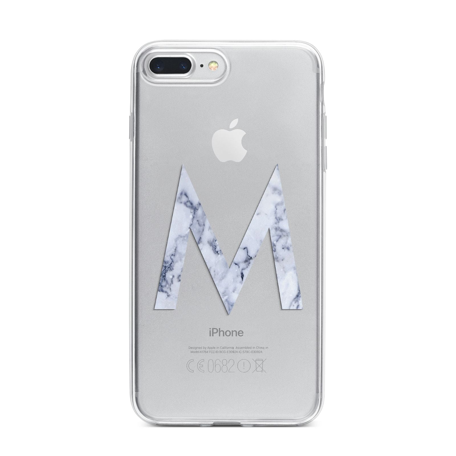 Personalised Blue Marble Initial Clear Custom iPhone 7 Plus Bumper Case on Silver iPhone