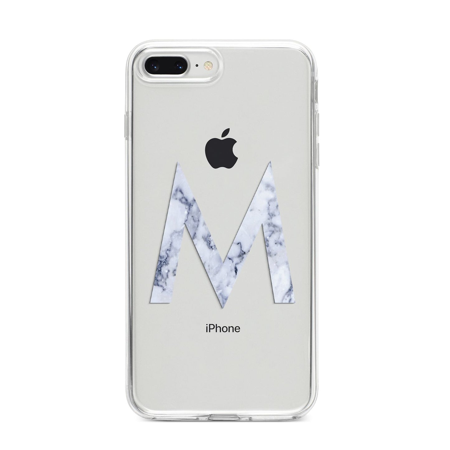 Personalised Blue Marble Initial Clear Custom iPhone 8 Plus Bumper Case on Silver iPhone