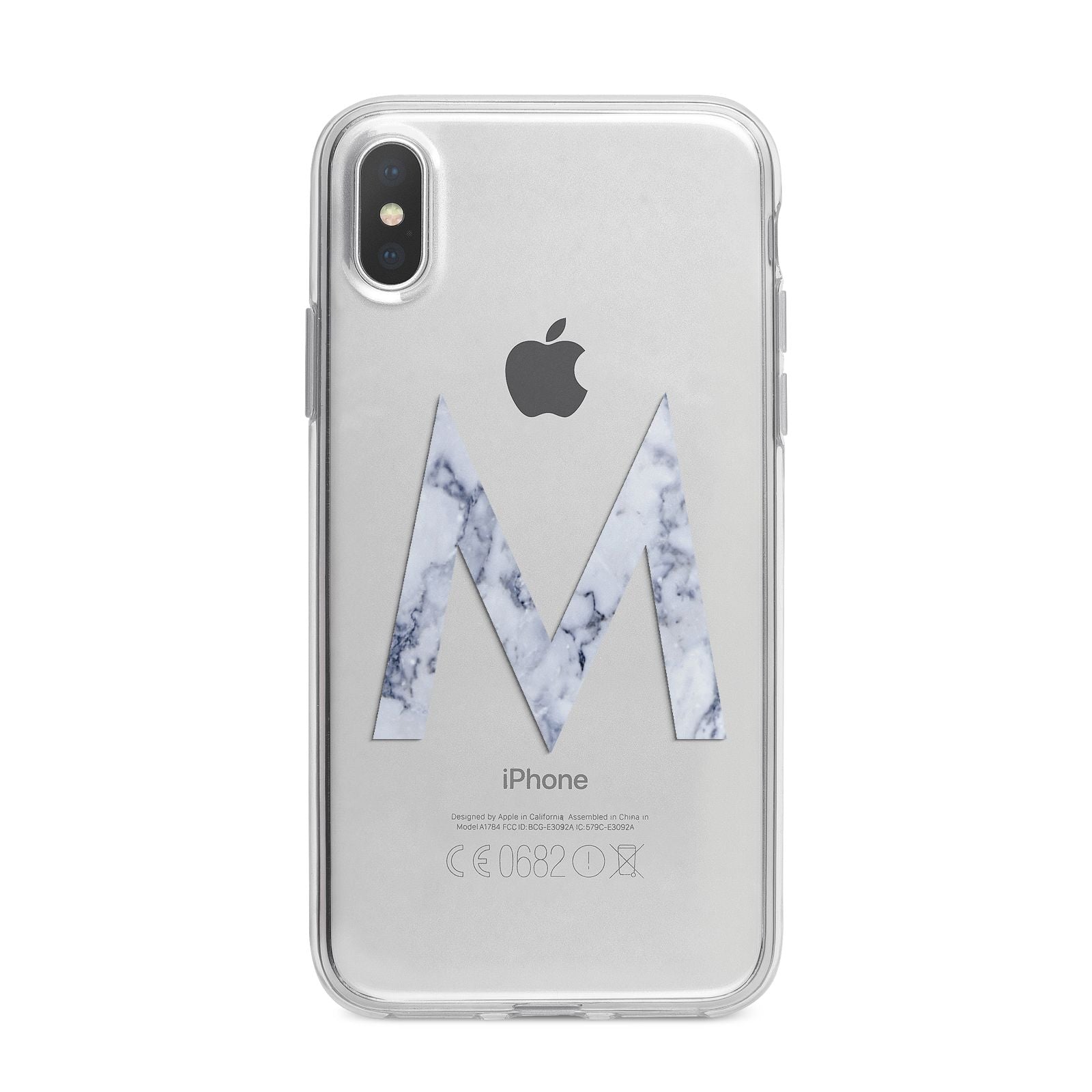 Personalised Blue Marble Initial Clear Custom iPhone X Bumper Case on Silver iPhone Alternative Image 1