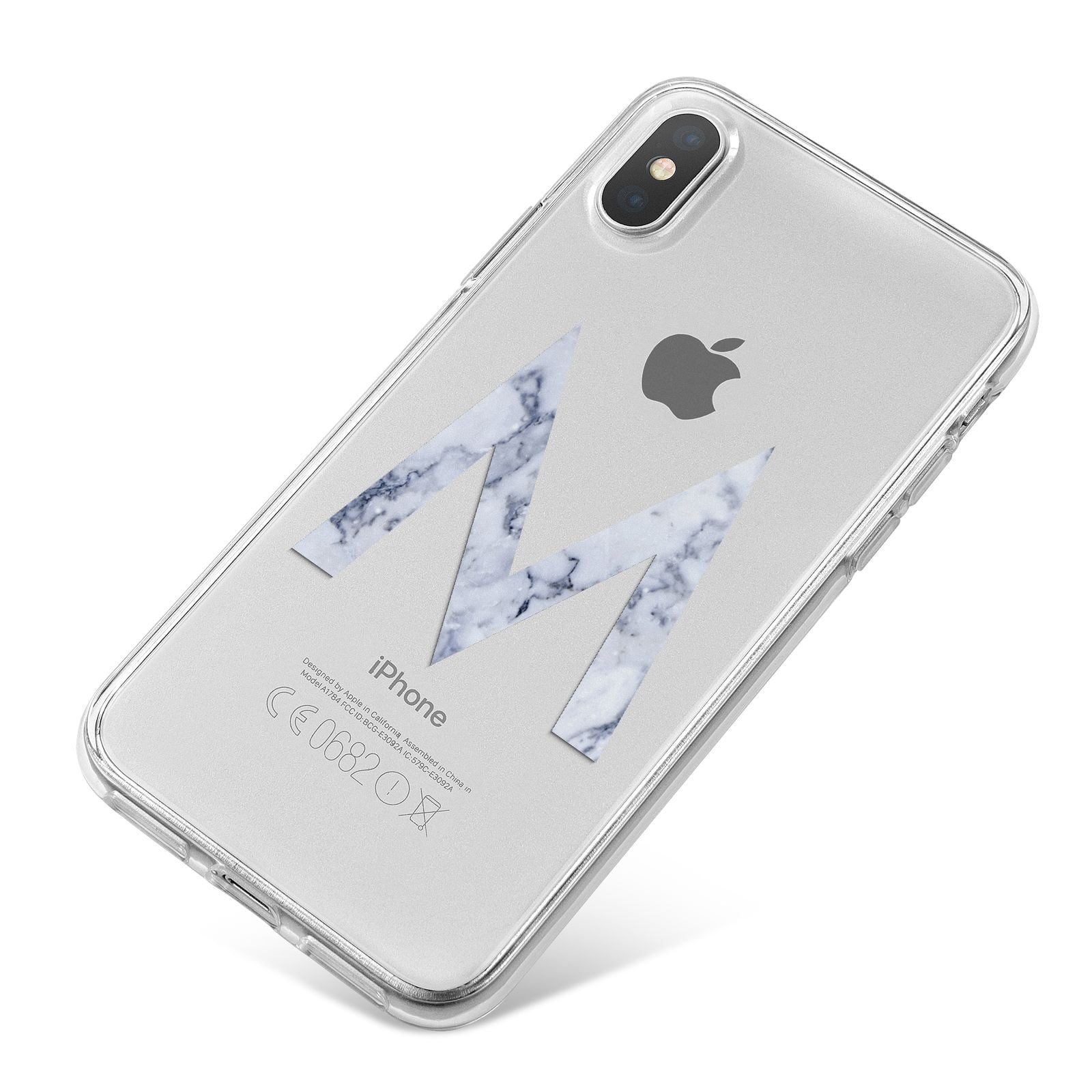 Personalised Blue Marble Initial Clear Custom iPhone X Bumper Case on Silver iPhone