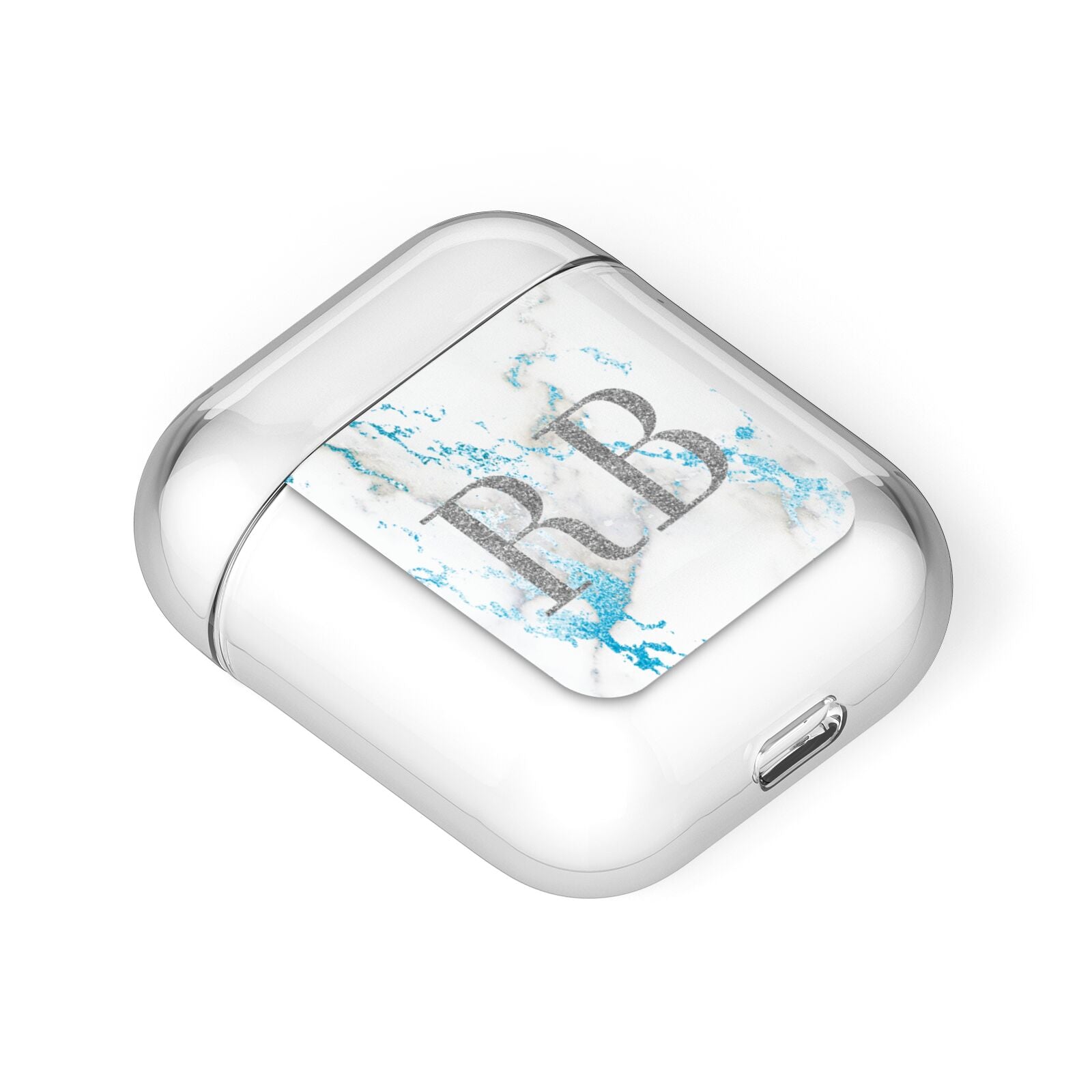 Personalised Blue Marble Initials AirPods Case Laid Flat