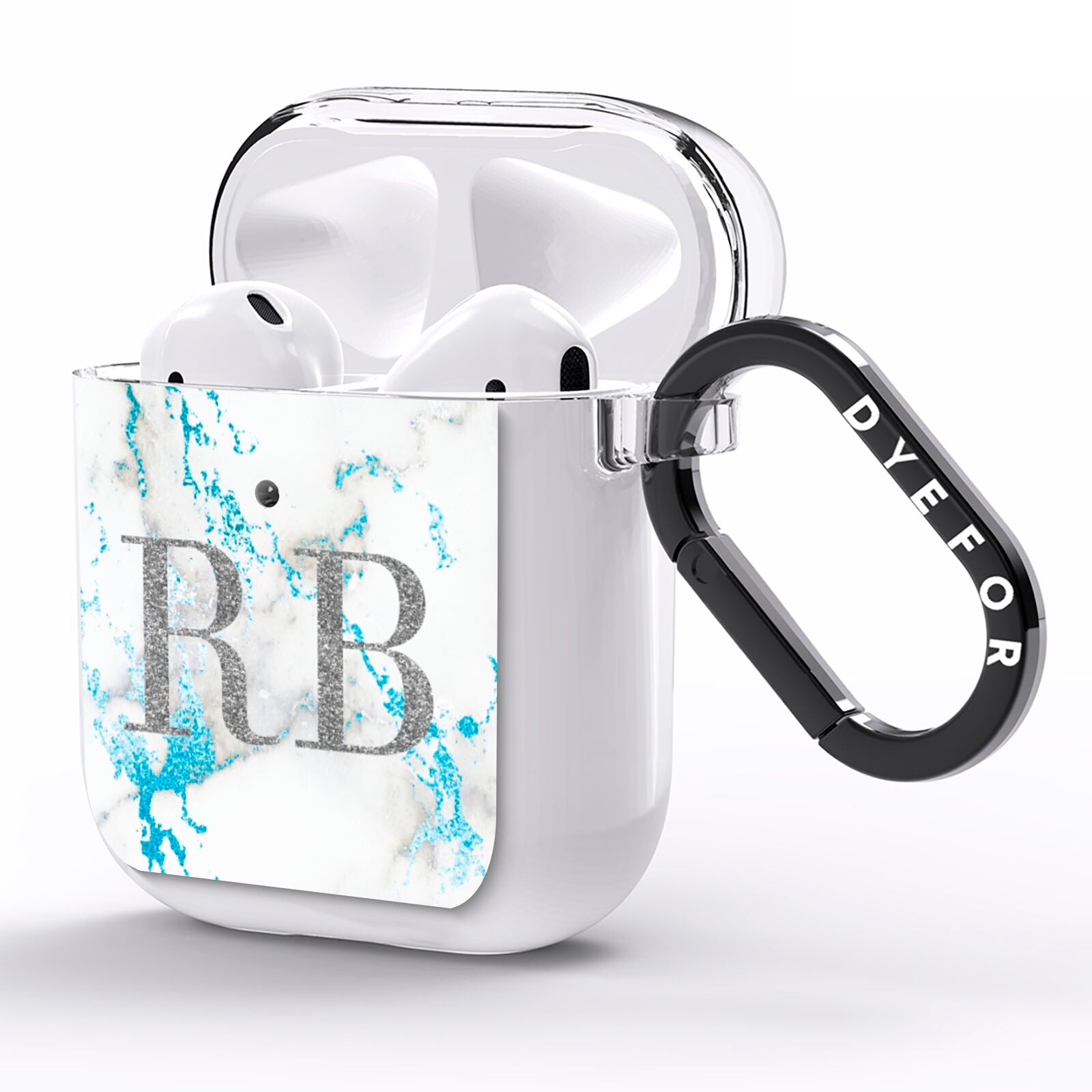 Personalised Blue Marble Initials AirPods Clear Case Side Image