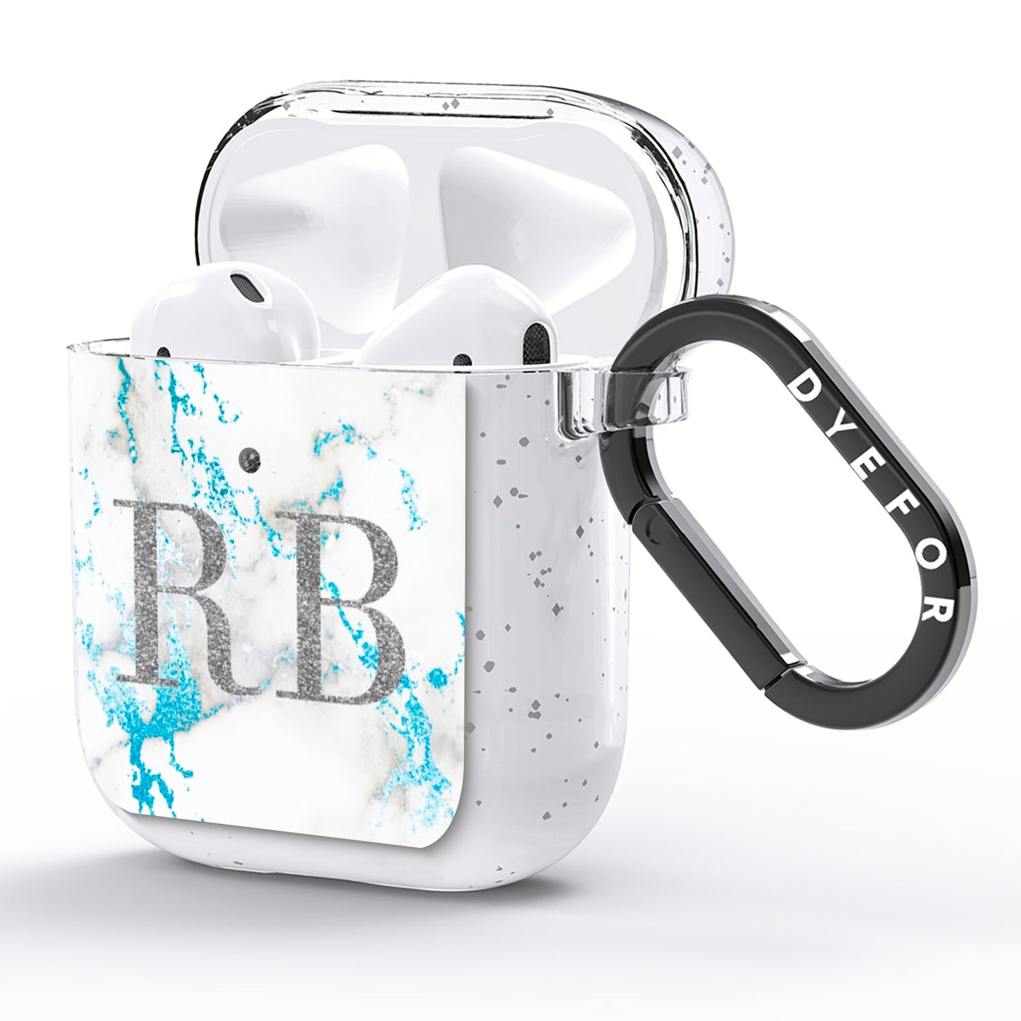 Personalised Blue Marble Initials AirPods Glitter Case Side Image