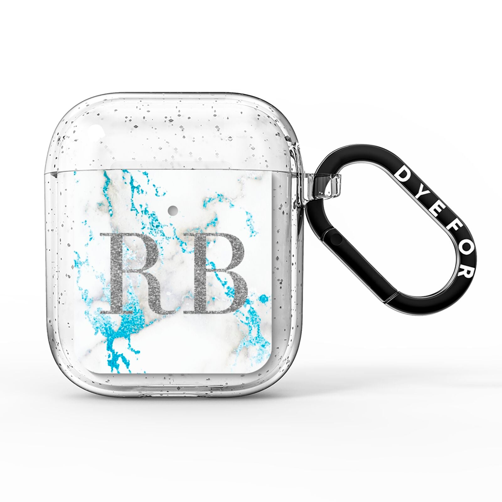 Personalised Blue Marble Initials AirPods Glitter Case