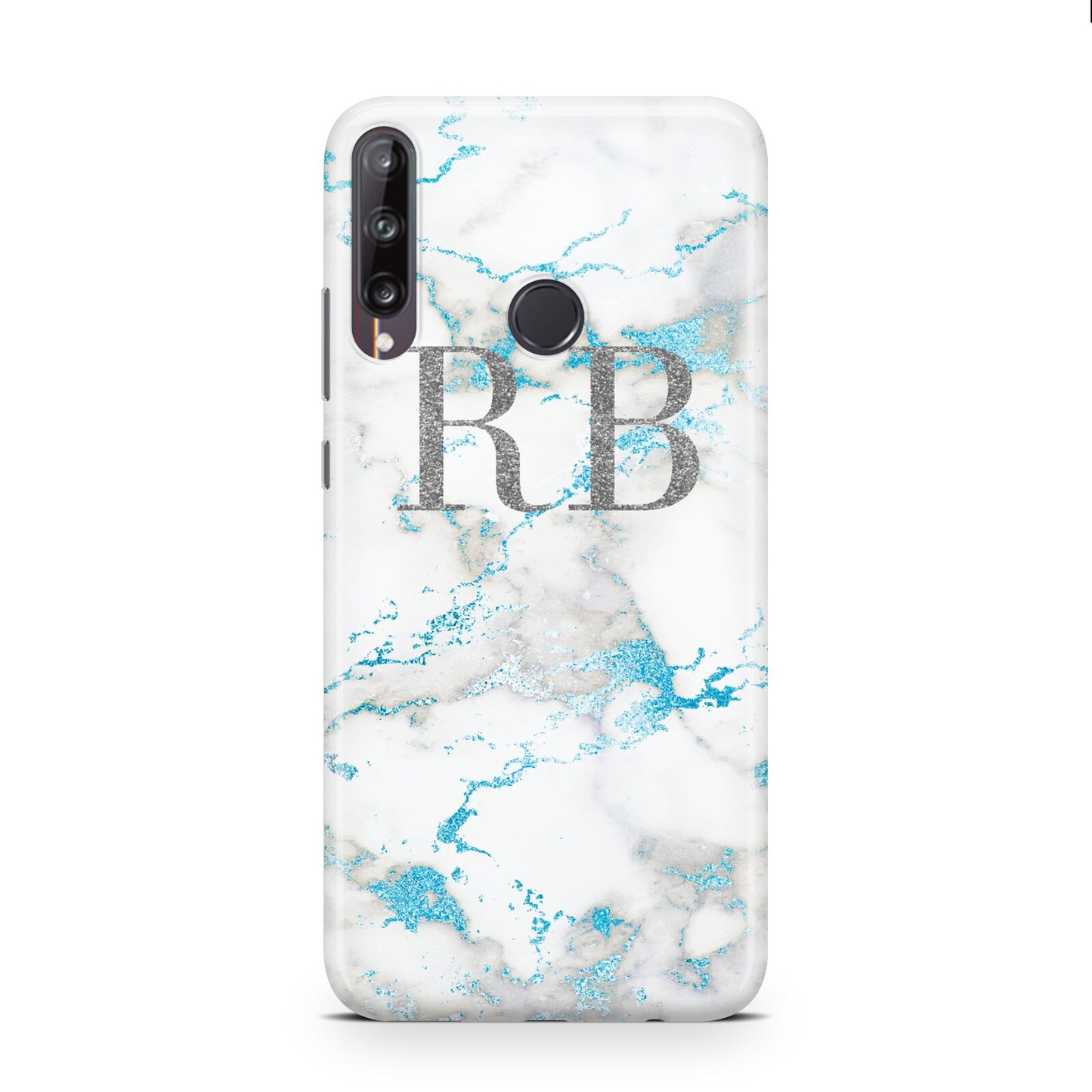 Personalised Blue Marble Initials Huawei P40 Lite E Phone Case