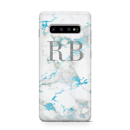 Personalised Blue Marble Initials Protective Samsung Galaxy Case