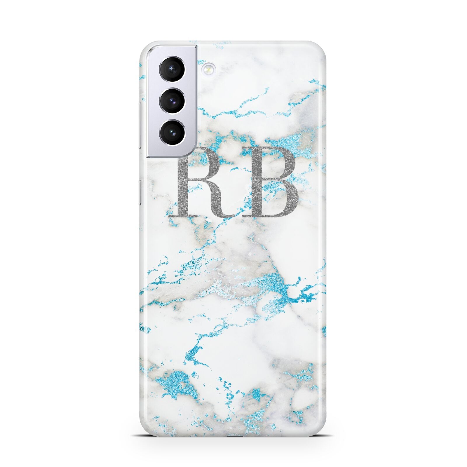 Personalised Blue Marble Initials Samsung S21 Plus Case