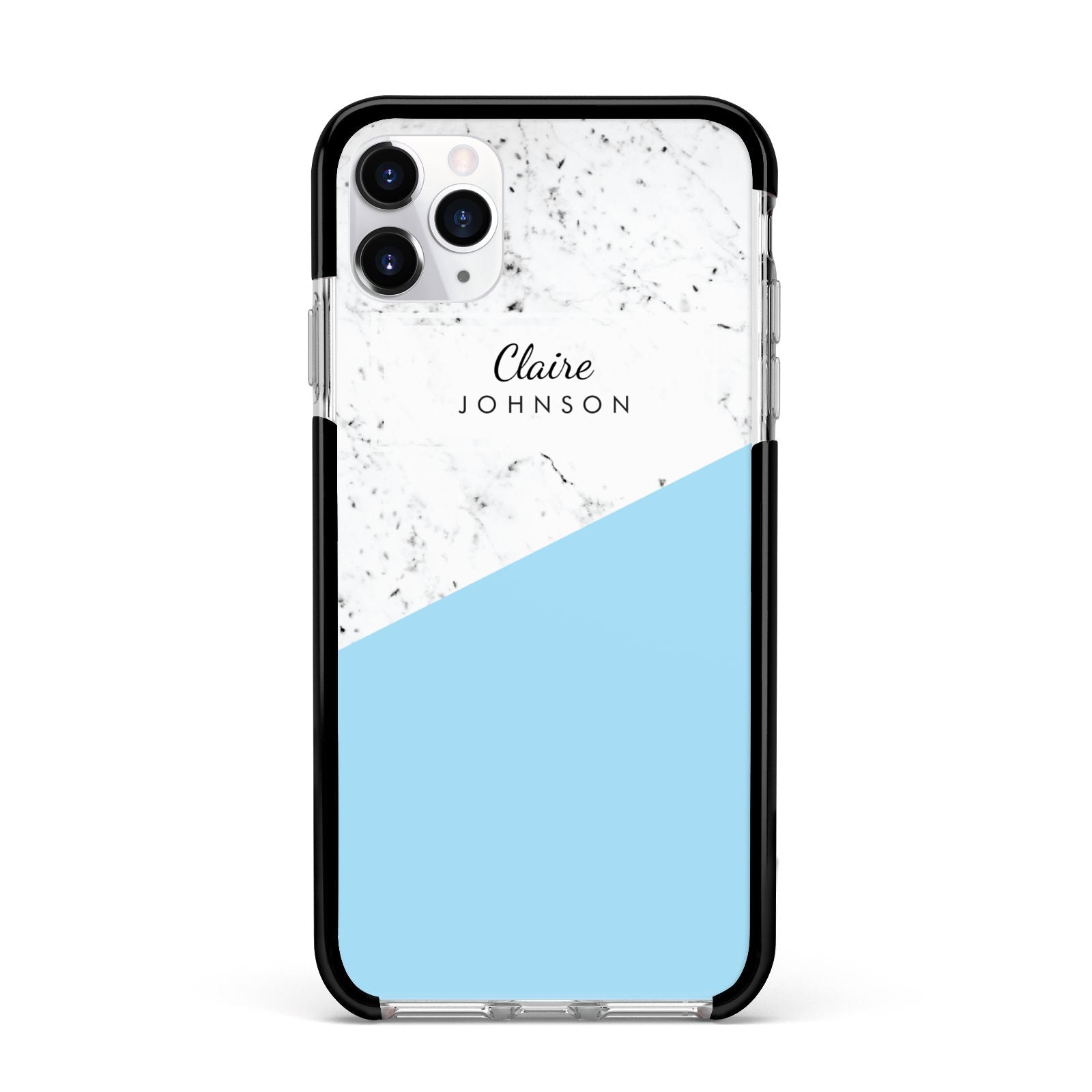 Personalised Blue Marble With Name Initials Apple iPhone 11 Pro Max in Silver with Black Impact Case