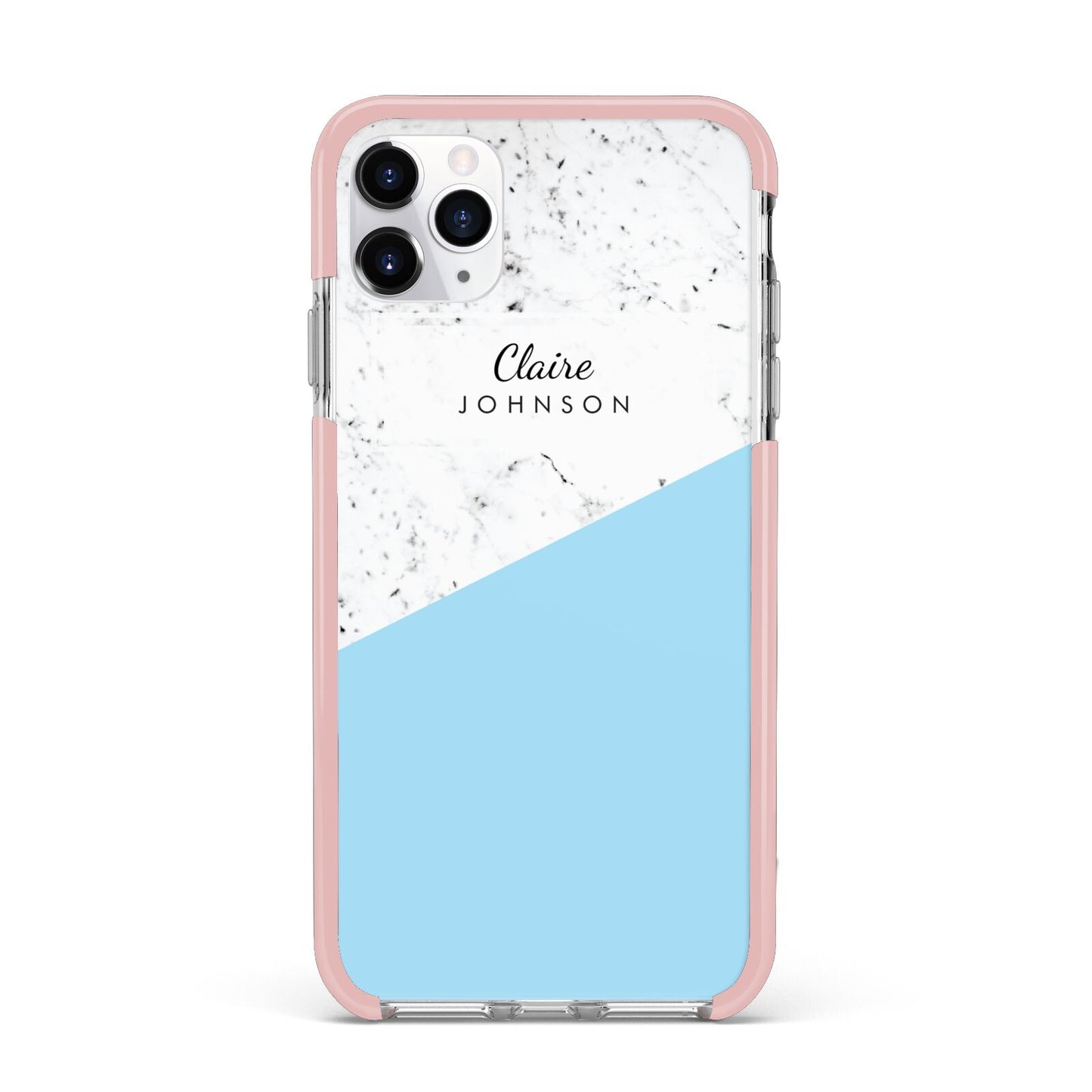 Personalised Blue Marble With Name Initials iPhone 11 Pro Max Impact Pink Edge Case