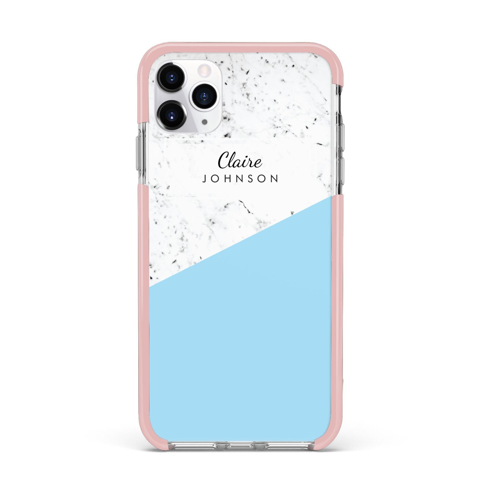 Personalised Blue Marble With Name Initials iPhone 11 Pro Max Impact Pink Edge Case