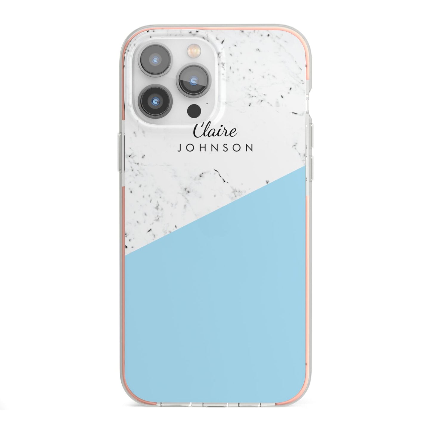 Personalised Blue Marble With Name Initials iPhone 13 Pro Max TPU Impact Case with Pink Edges