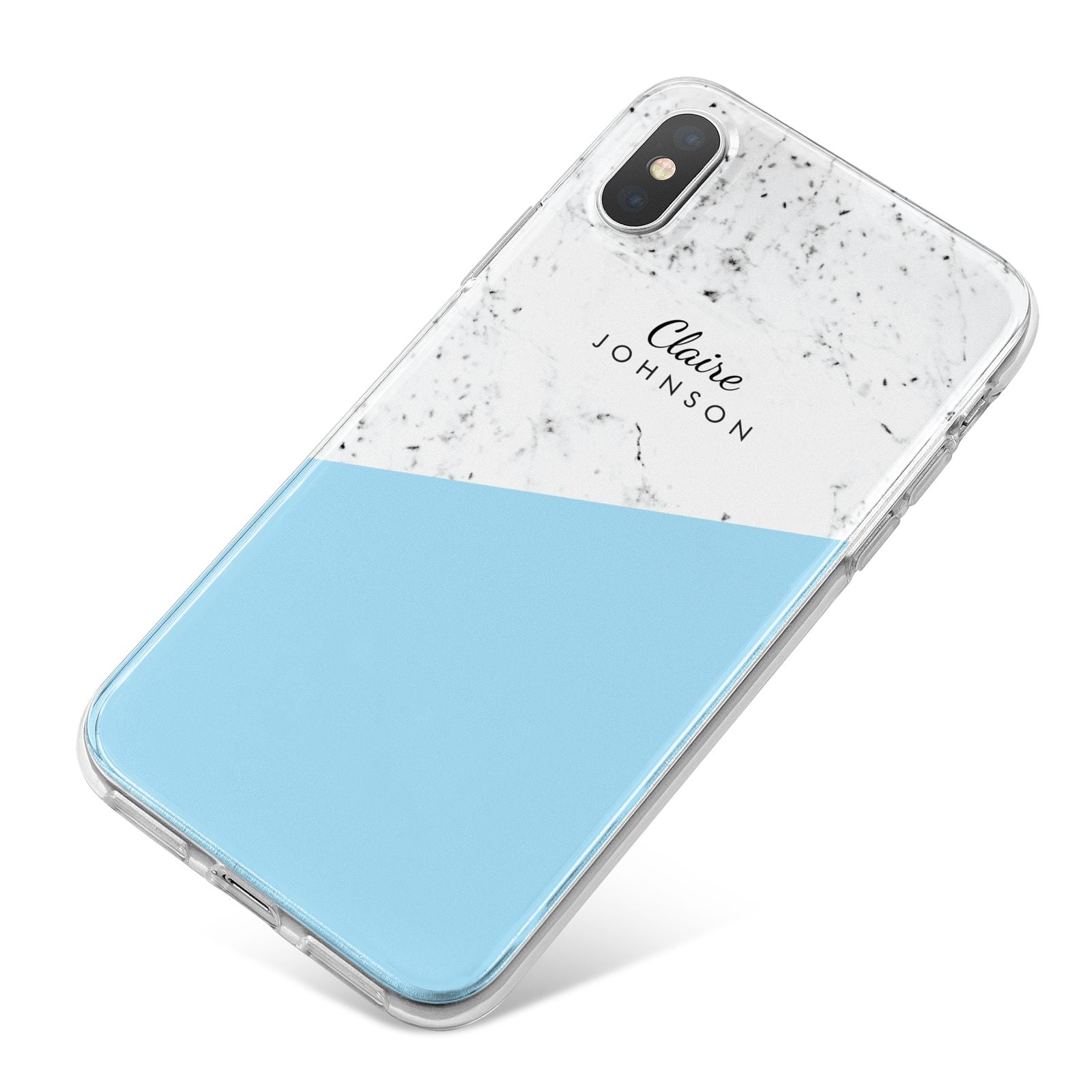 Personalised Blue Marble With Name Initials iPhone X Bumper Case on Silver iPhone