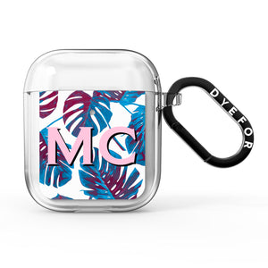 Personalised Blue Monstera Leaves AirPods Case