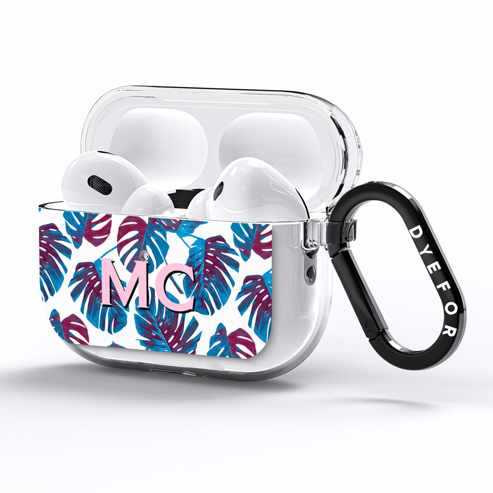 Personalised Blue Monstera Leaves AirPods Pro Clear Case Side Image