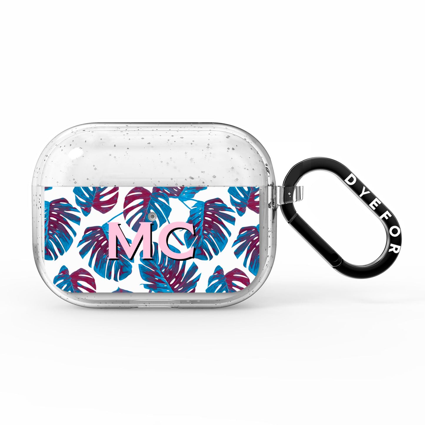 Personalised Blue Monstera Leaves AirPods Pro Glitter Case