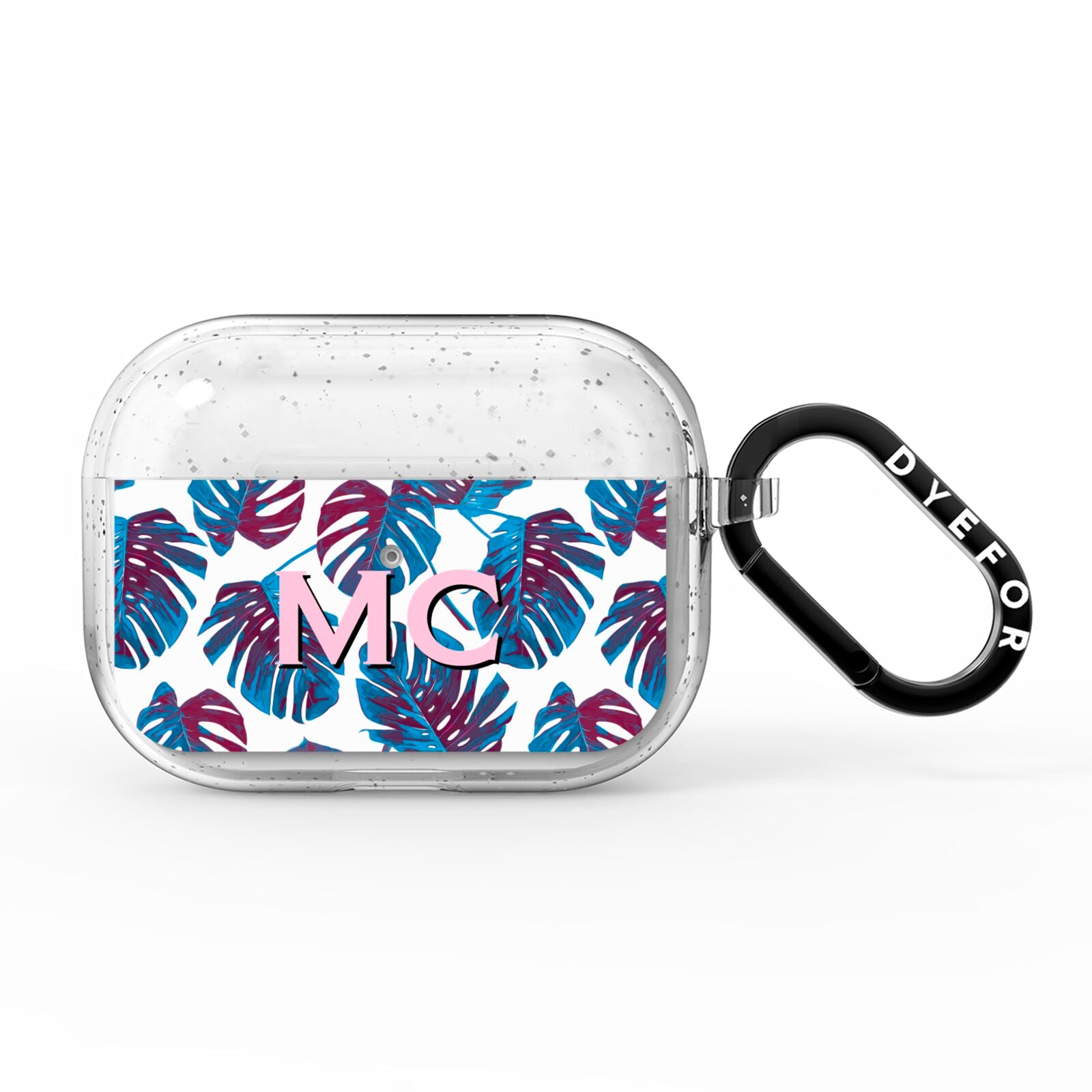 Personalised Blue Monstera Leaves AirPods Pro Glitter Case