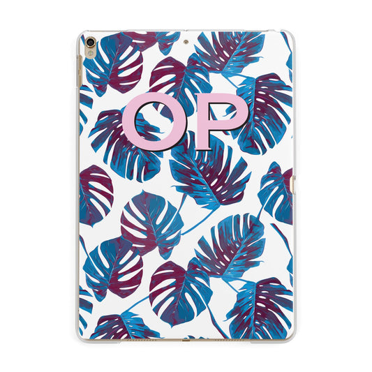 Personalised Blue Monstera Leaves Apple iPad Gold Case