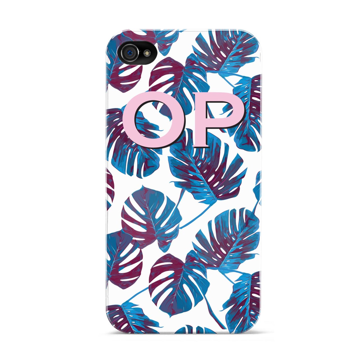 Personalised Blue Monstera Leaves Apple iPhone 4s Case