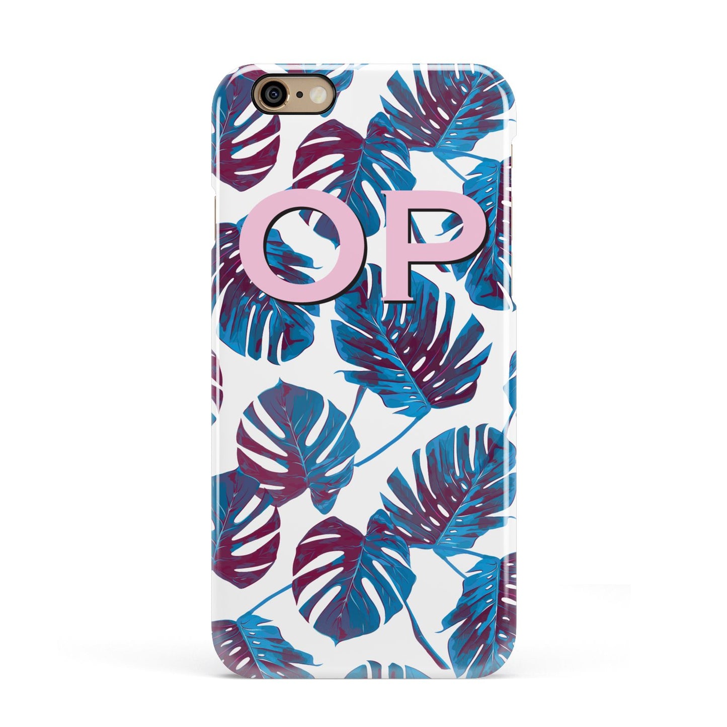 Personalised Blue Monstera Leaves Apple iPhone 6 3D Snap Case