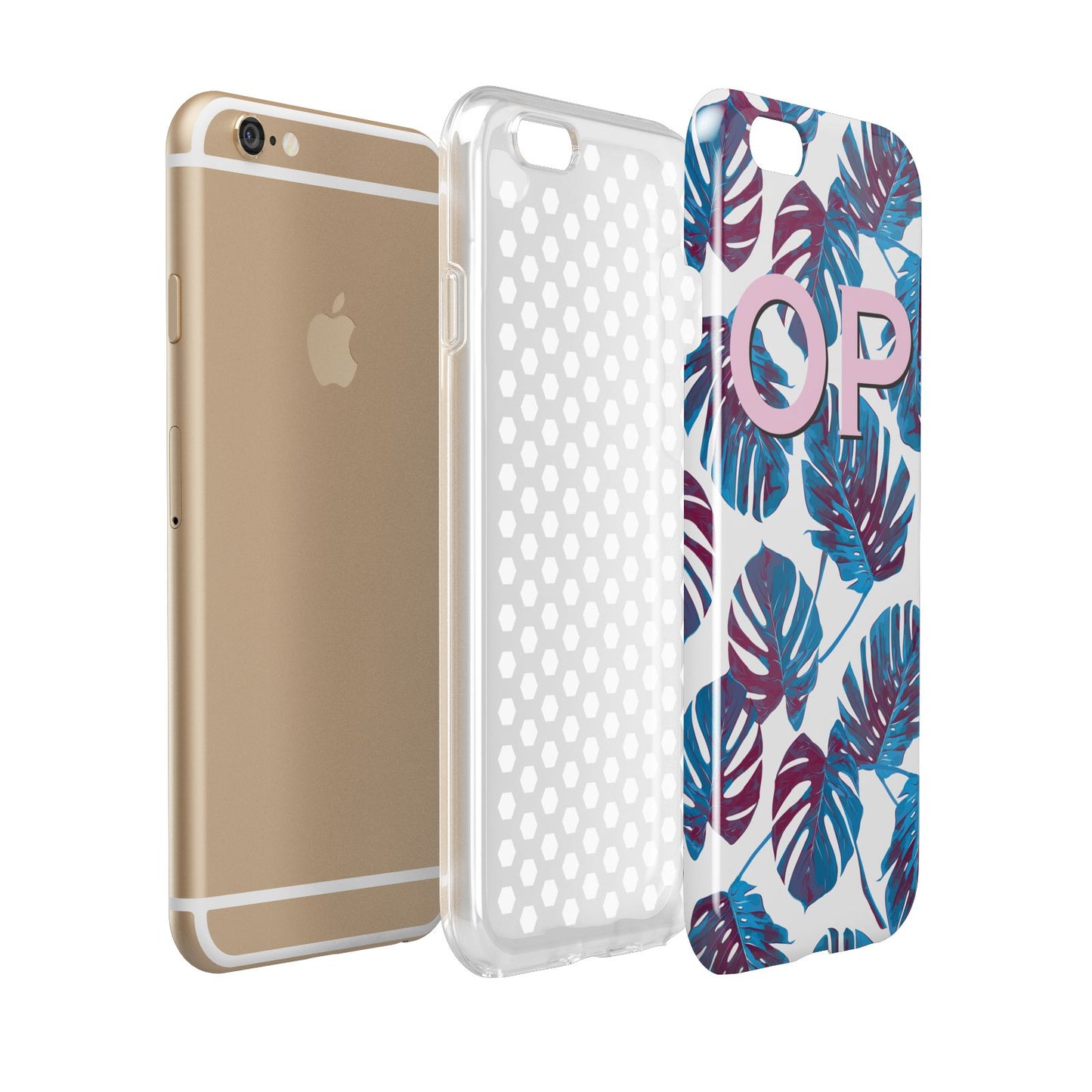 Personalised Blue Monstera Leaves Apple iPhone 6 3D Tough Case Expanded view