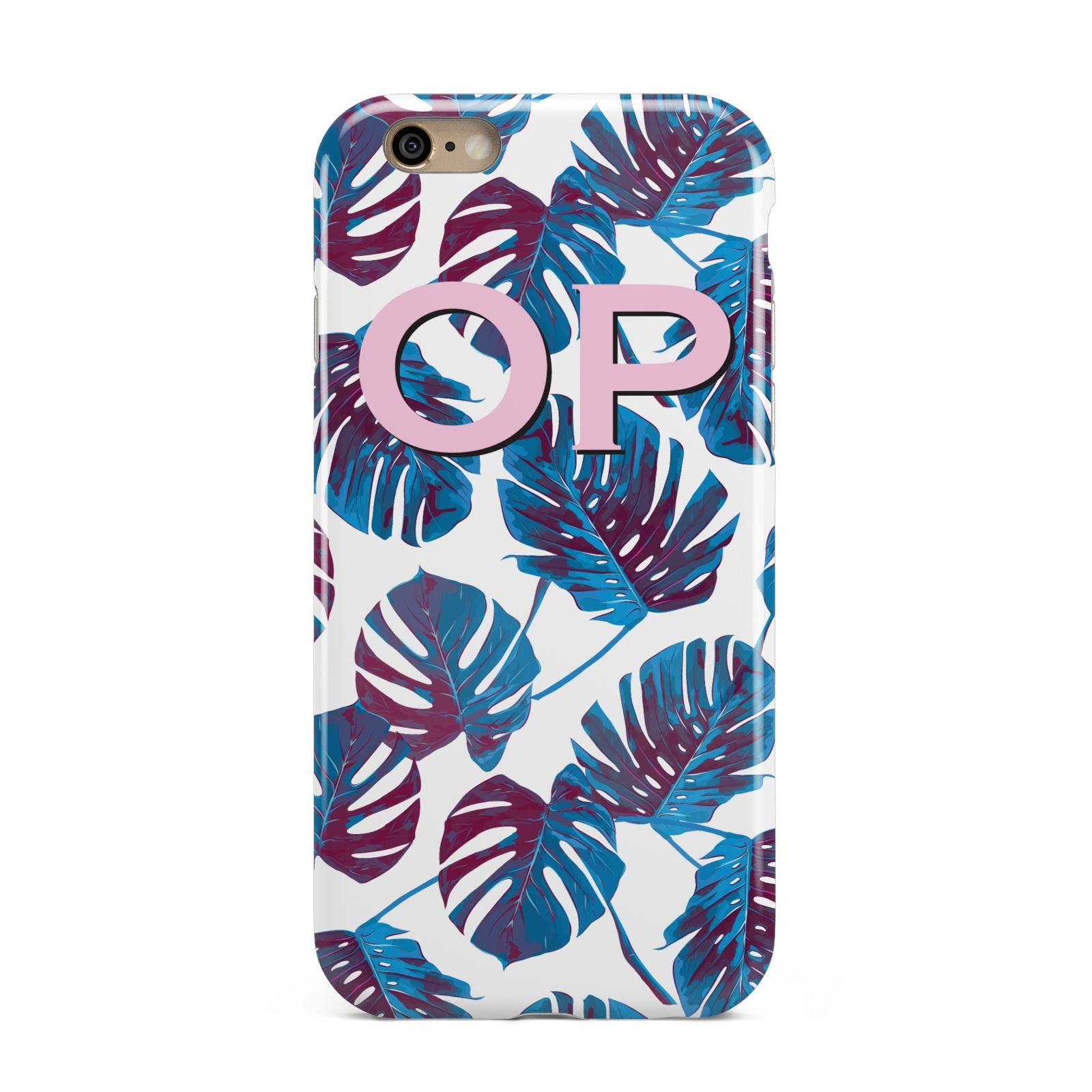 Personalised Blue Monstera Leaves Apple iPhone 6 3D Tough Case