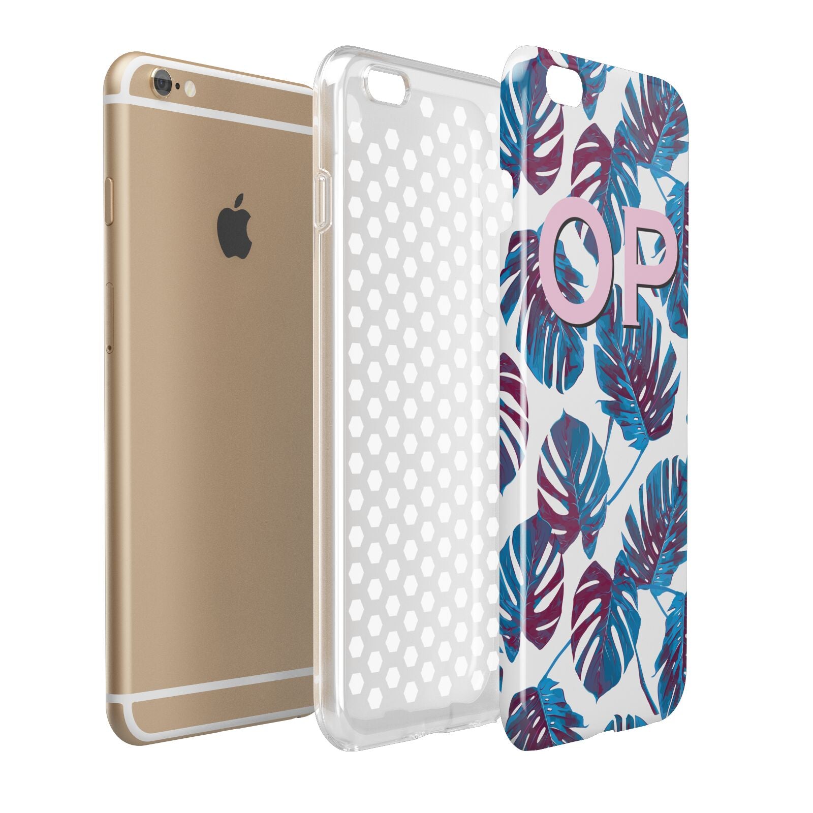 Personalised Blue Monstera Leaves Apple iPhone 6 Plus 3D Tough Case Expand Detail Image