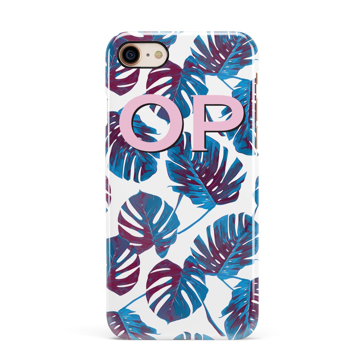 Personalised Blue Monstera Leaves Apple iPhone 7 8 3D Snap Case