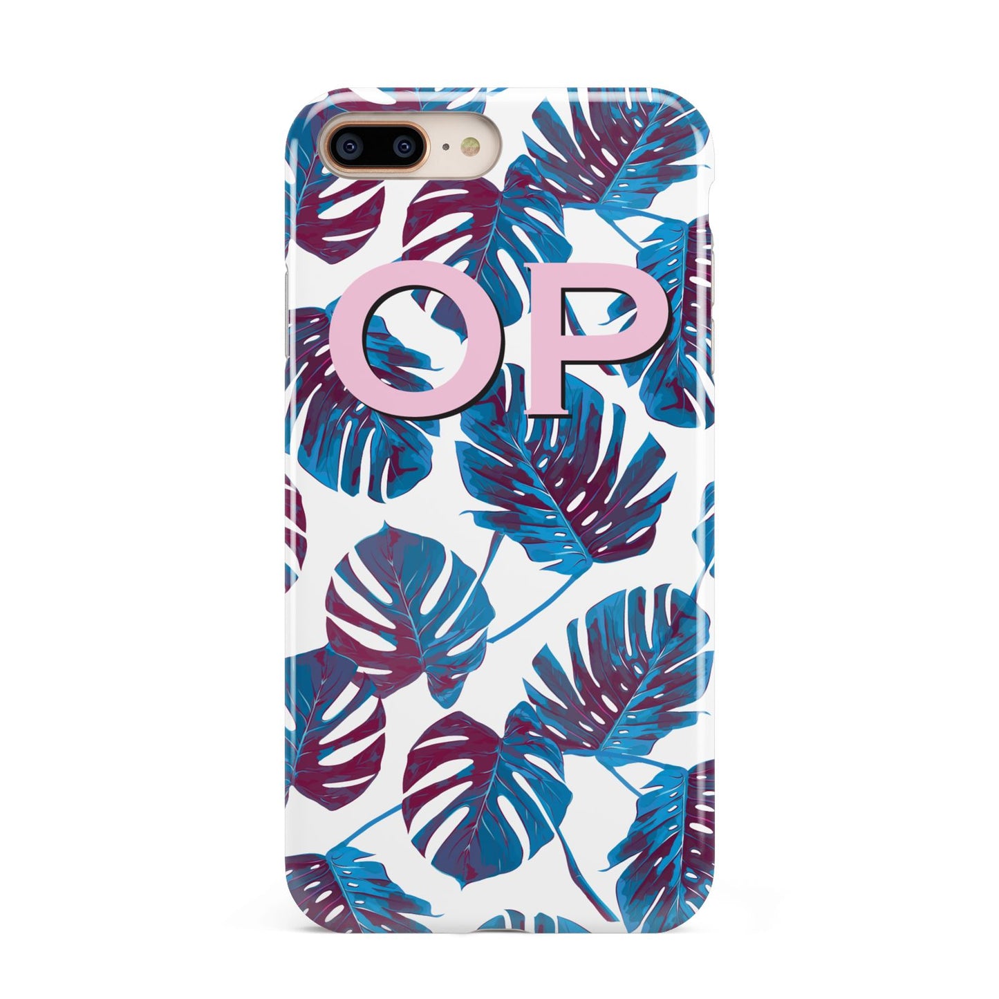 Personalised Blue Monstera Leaves Apple iPhone 7 8 Plus 3D Tough Case