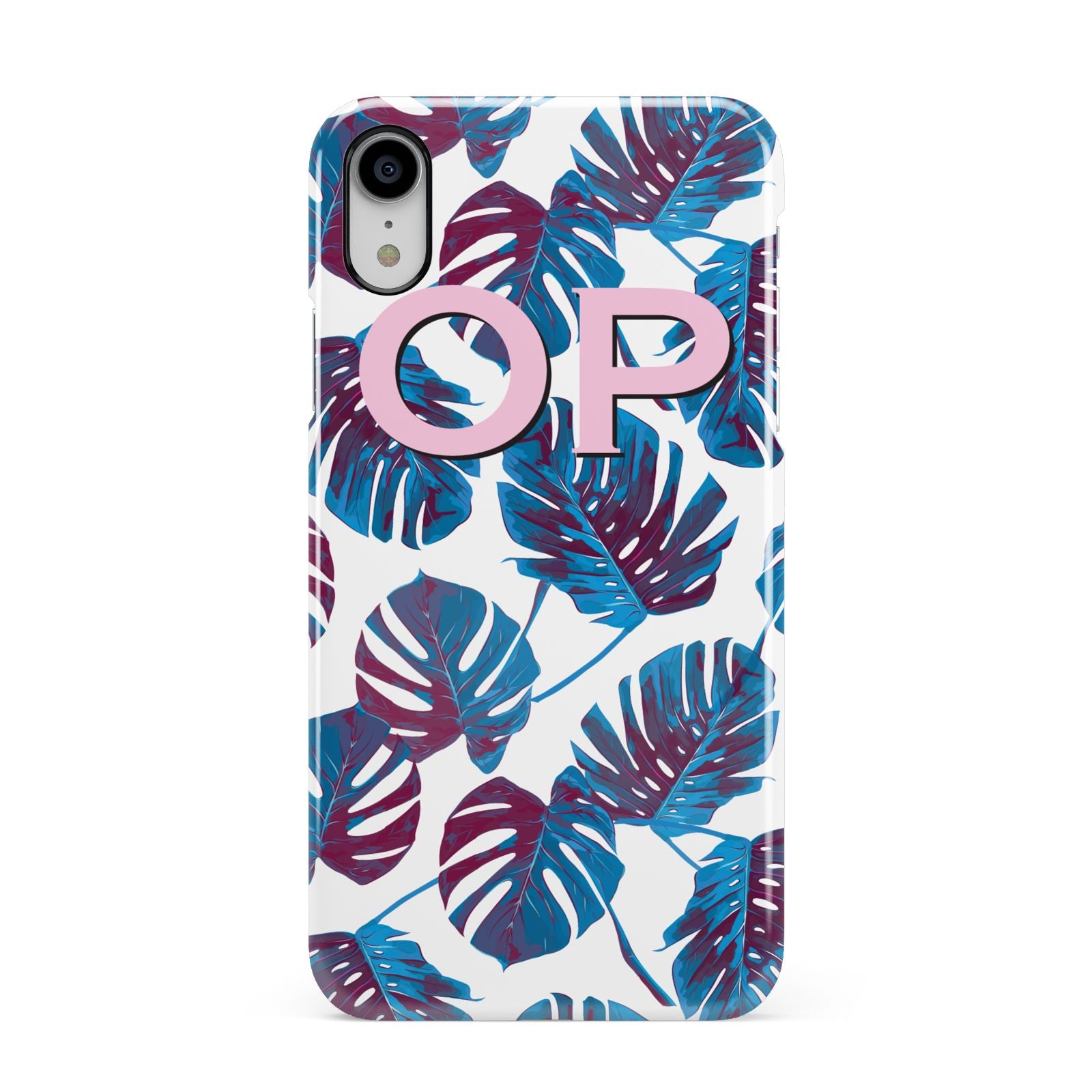 Personalised Blue Monstera Leaves Apple iPhone XR White 3D Snap Case