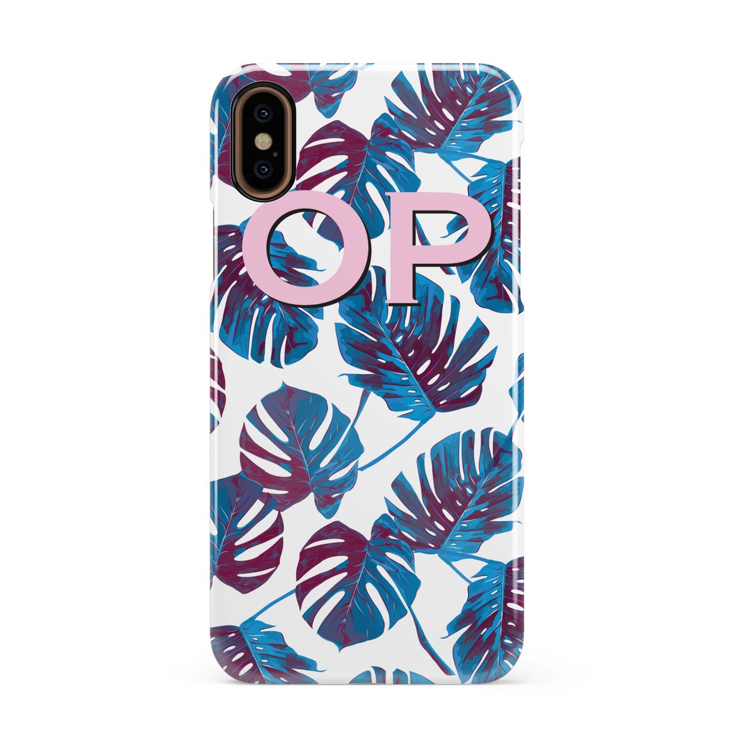 Personalised Blue Monstera Leaves Apple iPhone XS 3D Snap Case