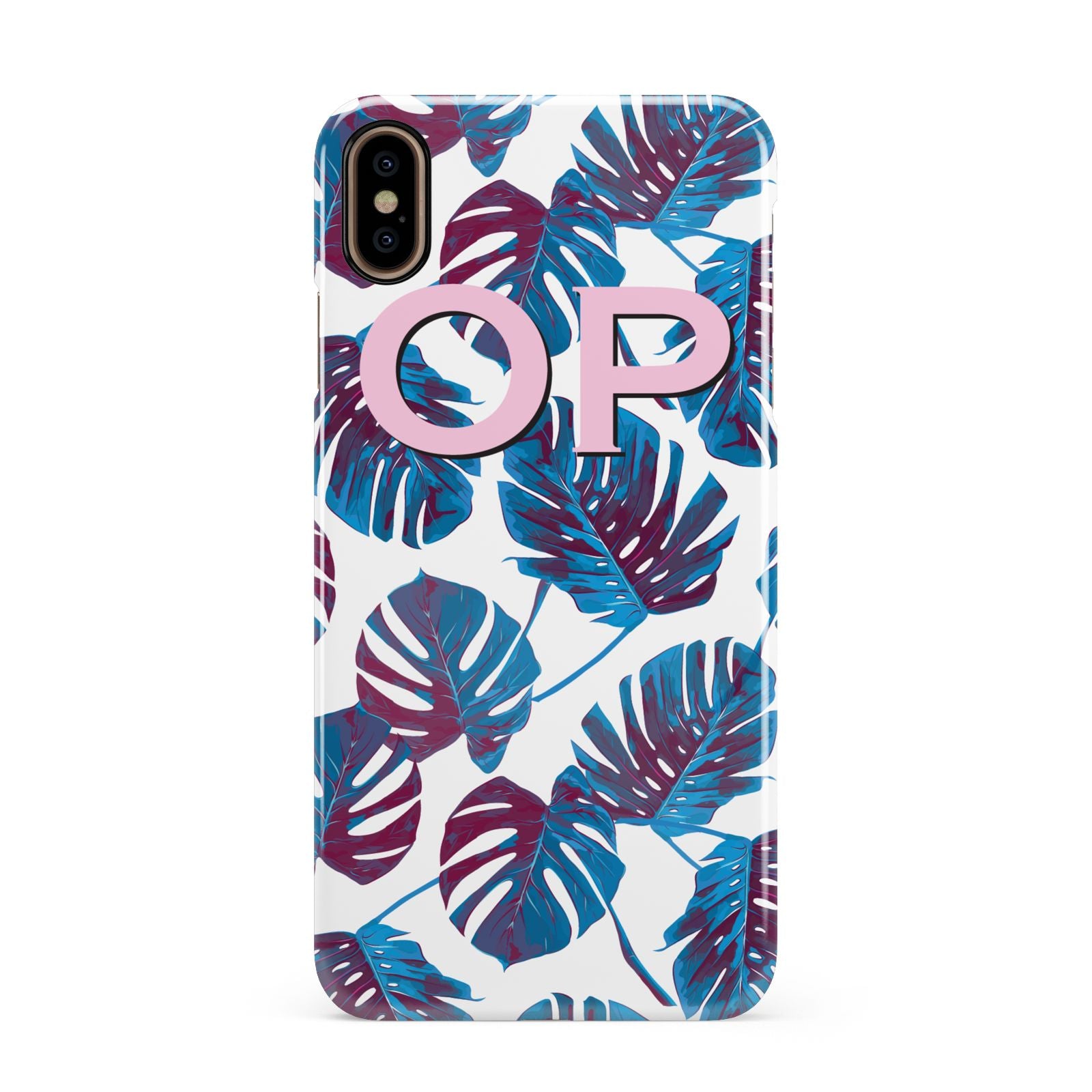 Personalised Blue Monstera Leaves Apple iPhone Xs Max 3D Snap Case