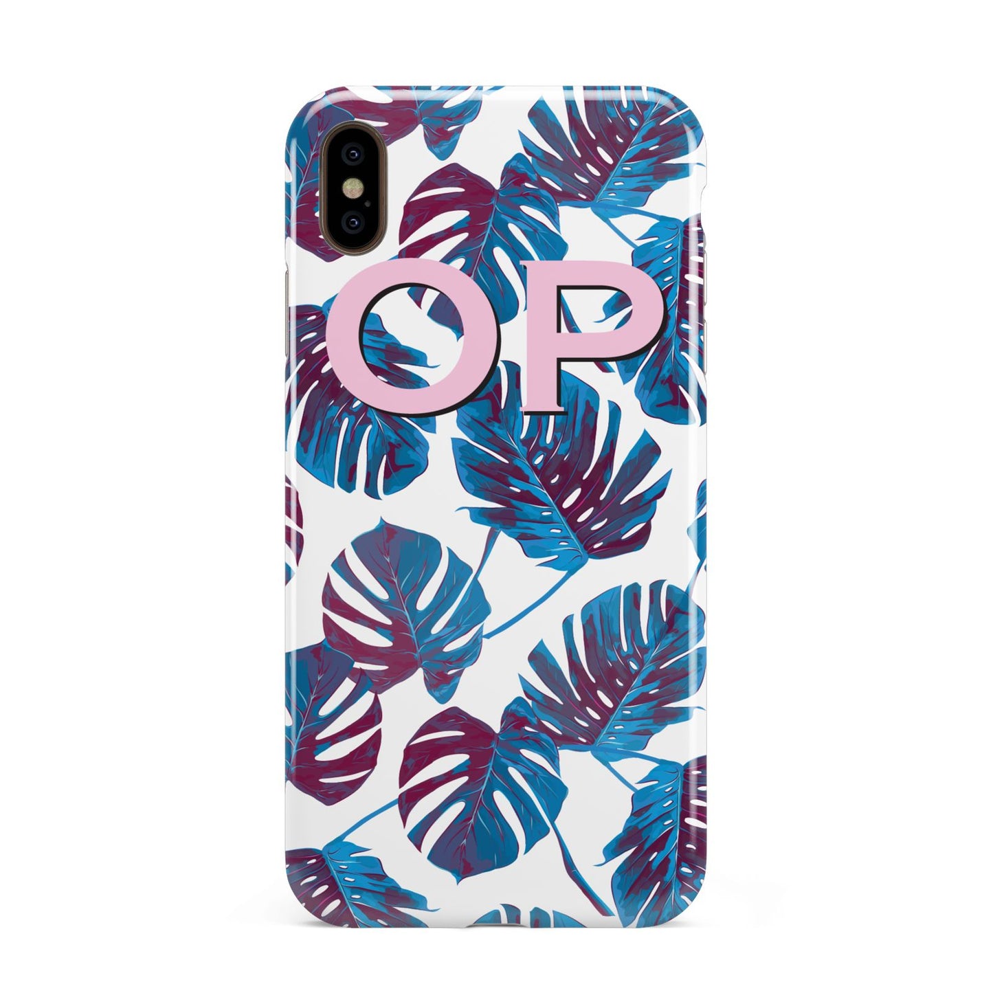 Personalised Blue Monstera Leaves Apple iPhone Xs Max 3D Tough Case