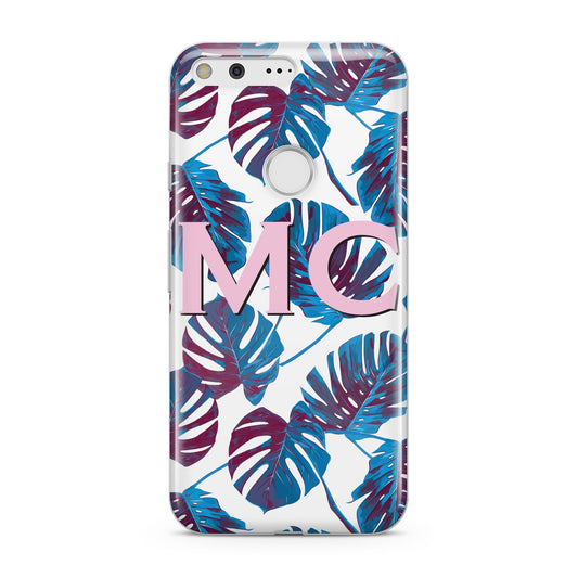 Personalised Blue Monstera Leaves Google Pixel Case