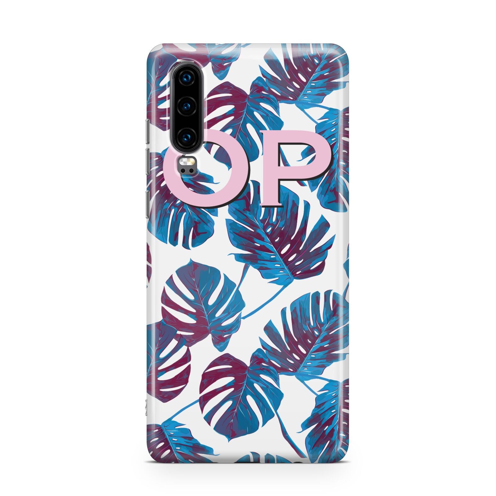 Personalised Blue Monstera Leaves Huawei P30 Phone Case