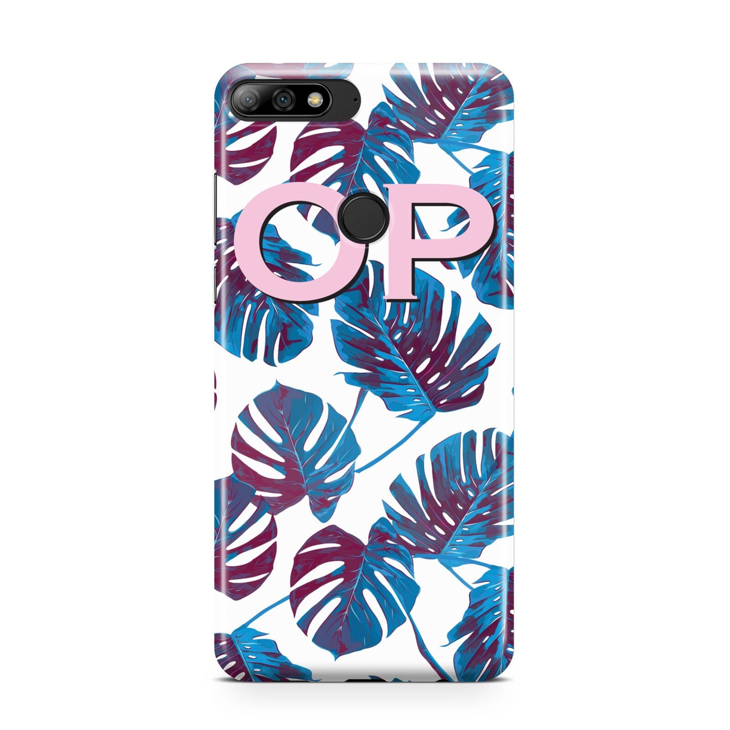 Personalised Blue Monstera Leaves Huawei Y7 2018