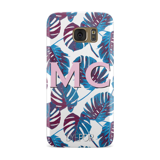 Personalised Blue Monstera Leaves Samsung Galaxy Case.jpg