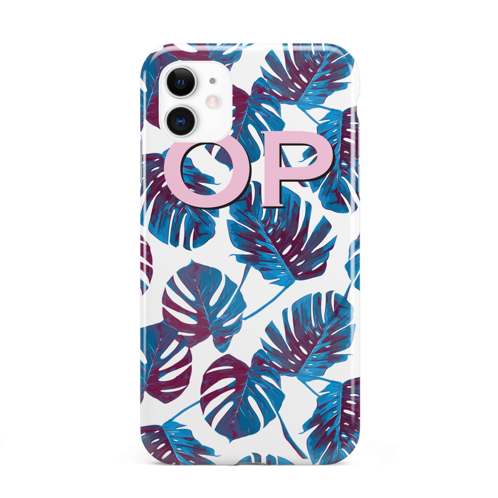 Personalised Blue Monstera Leaves iPhone 11 3D Tough Case